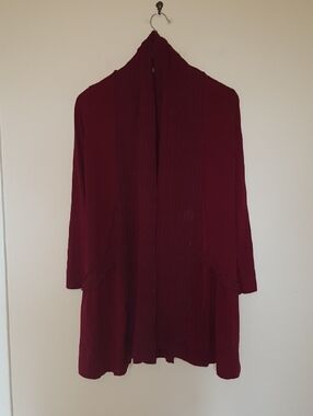 Maloka Open-Front Tee Material Lace Shawl Collar Burgundy Boho